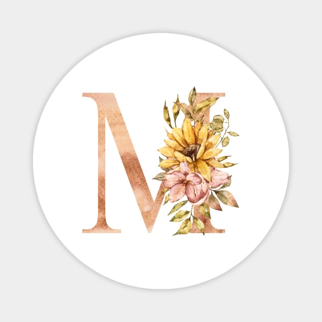 Watercolor sunflower bouquet monogram letter M Magnet by tiana geo